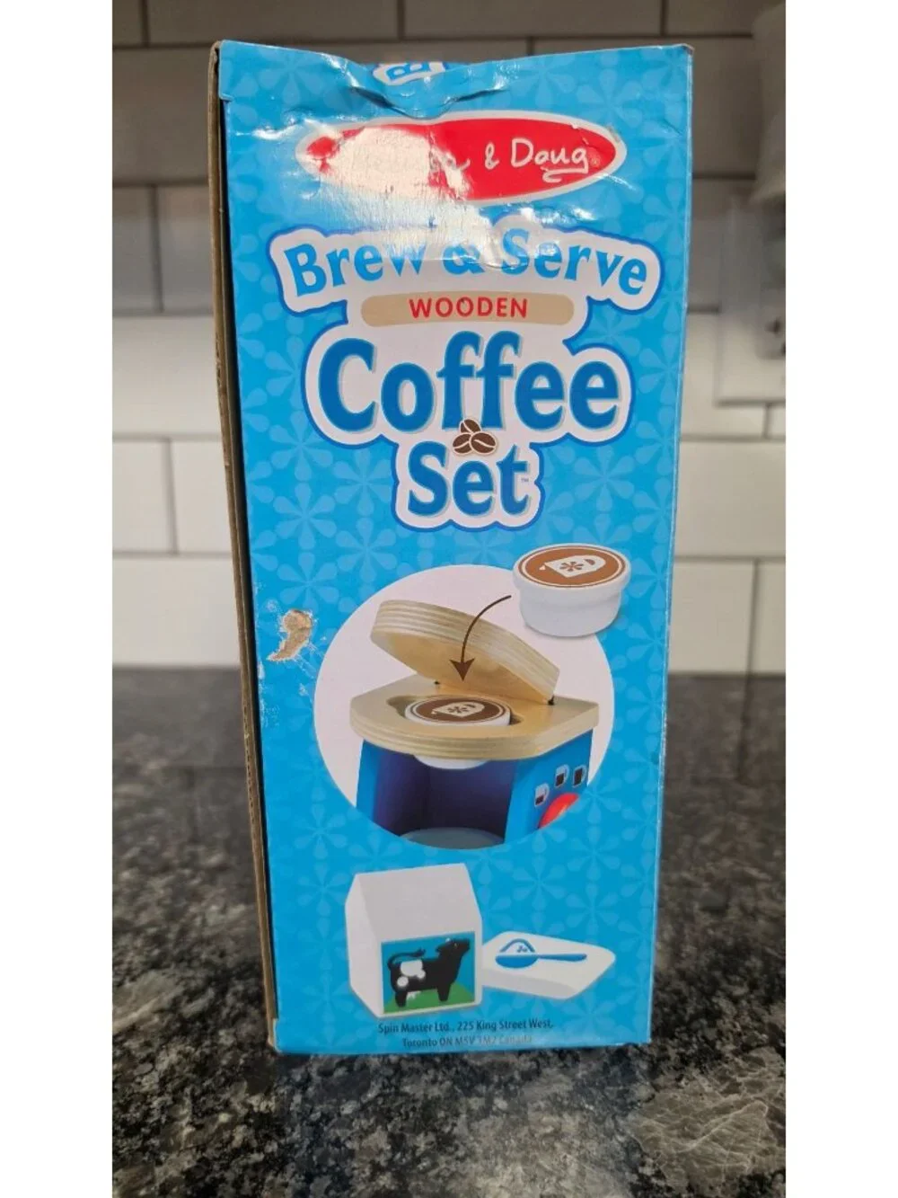MELISSA AND DOUG BREW AND SERVE COFFEE BARISTA WOODEN PLAY KITCHEN FAKE FOOD SET